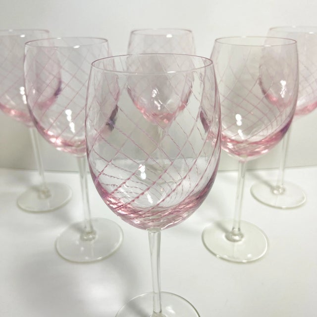 Contemporary 1980s Hand-Blown Stephen Smyers Signed Pink Wine Glasses- Set of 6 For Sale - Image 3 of 6