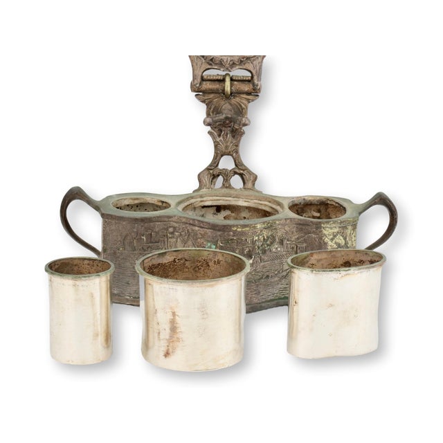Silverplate Shaving Mirror W/Removable Storage Cups For Sale In Los Angeles - Image 6 of 7