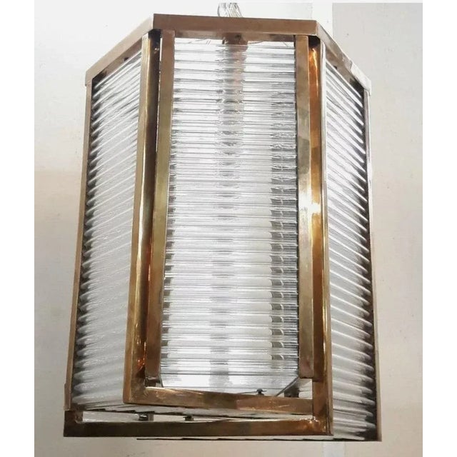 1940s Vintage Art Deco Skyscraper Rod Ship Chandelier Fixture in Brass & Glass For Sale - Image 5 of 8