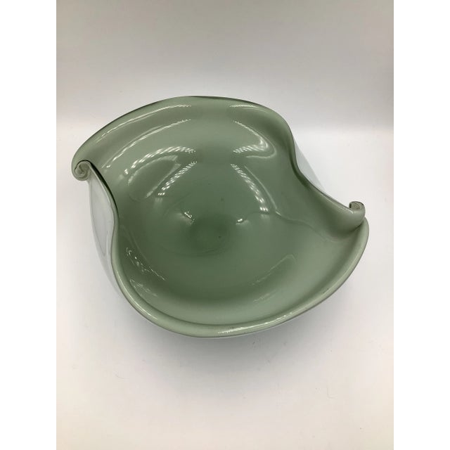 Glass Vintage Murano Pale Sage Gray Art Glass Bowl Italy For Sale - Image 7 of 7