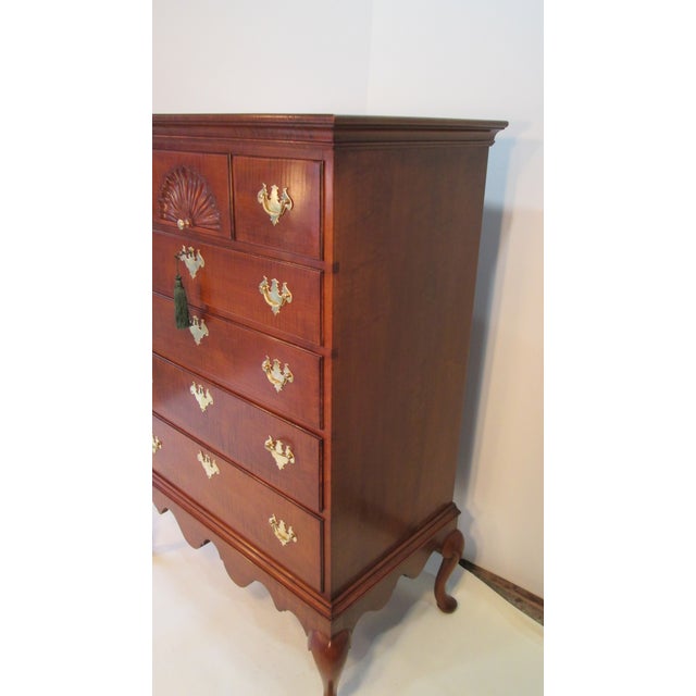 Wood 1940s Curley Maple Chest on Frame by Joseph Gerte of Boston For Sale - Image 7 of 11