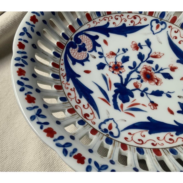 19th Century French Imari Porcelain Reticulated Compote, Hand-Painted For Sale - Image 13 of 18