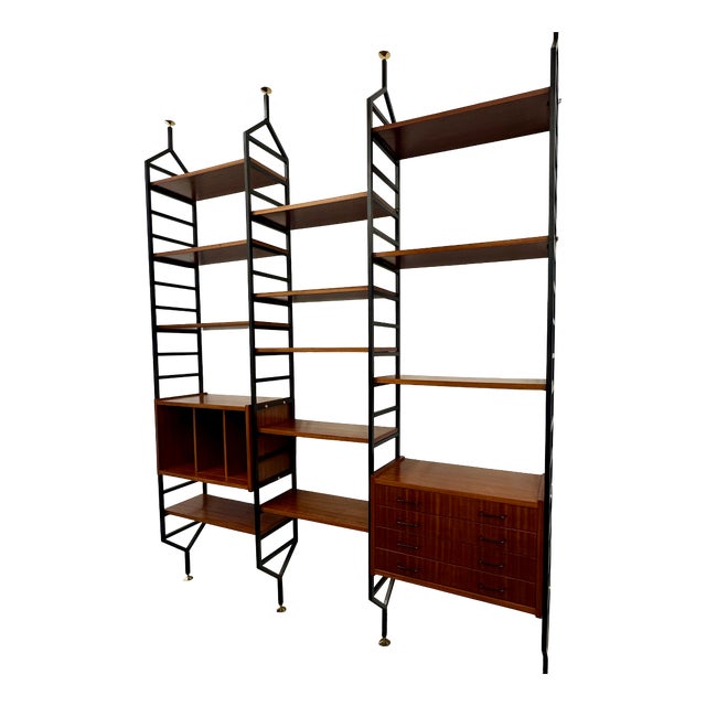 Floor-to-Ceiling Iron and Mahogany Bookcase, 1960s For Sale