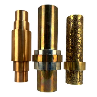 Sculptural Brass Cylinder Vases, Germany, 1970s, Set of 3 For Sale