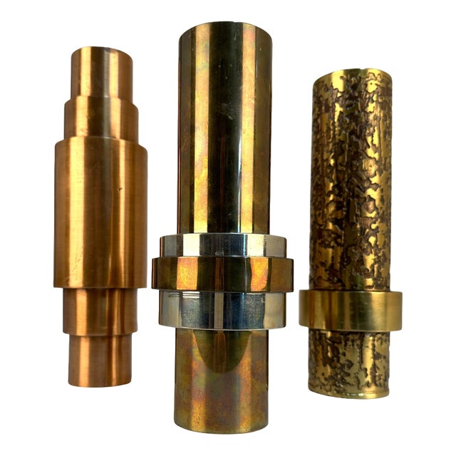 Sculptural Brass Cylinder Vases, Germany, 1970s, Set of 3 For Sale