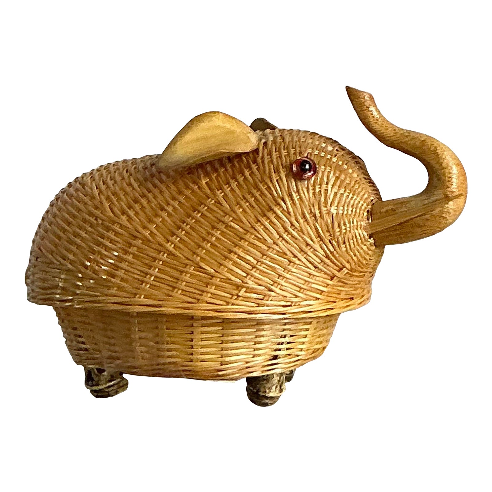 Vintage Boho Shanghai Weave Little Elephant Basket | Chairish