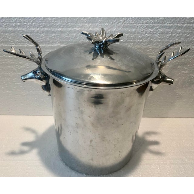 French Country Vintage Silver Mariposa Stag Handles Ice Bucket With Drain Disc For Sale - Image 3 of 8
