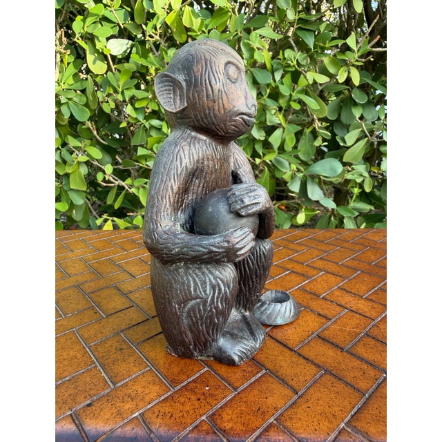 Contemporary Vintage Patinated Cast Metal Monkey Sculpture, 7.5” For Sale - Image 3 of 10