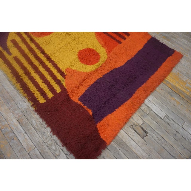 Red 1960s Multicolor Abstract Modern Vintage Swedish Shag Pile Rya Rug 4'6''x 6'6'' Handknotted Wool Carpet For Sale - Image 8 of 11
