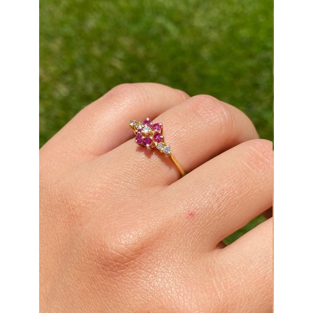 Gold The Amalie: Ladies 18K Gold Cocktail Ring set with Rubies and Diamonds For Sale - Image 8 of 9