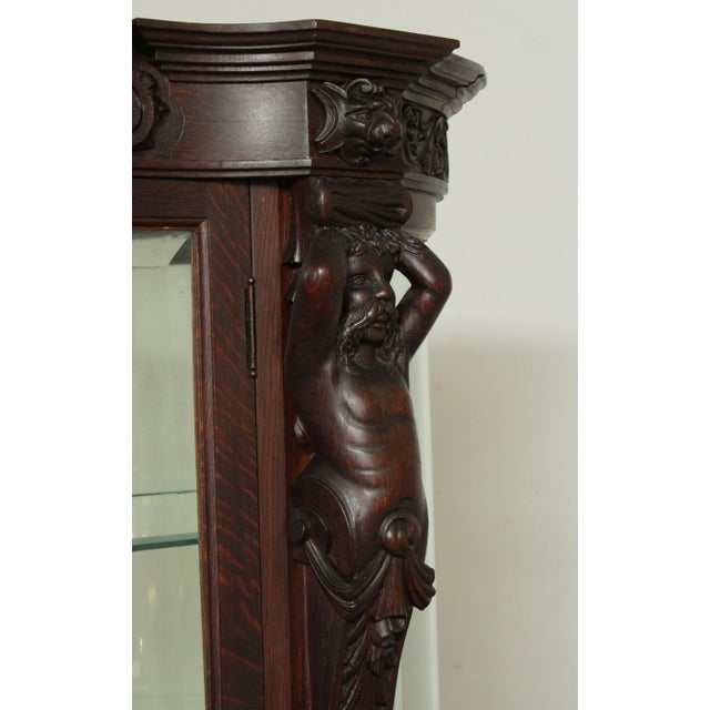 Horner Antique Oak Figural Carved Beveled Glass China Cabinet For Sale - Image 11 of 12