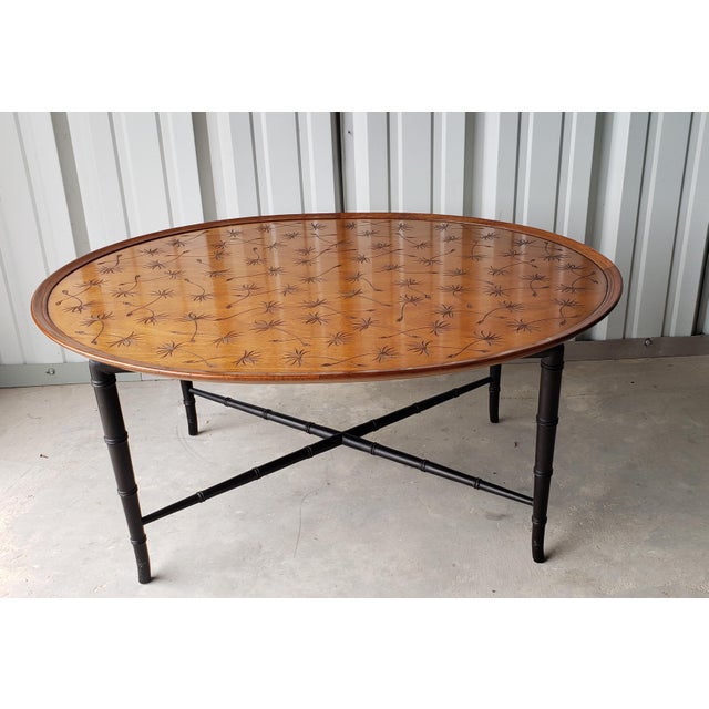 1950s Kittinger Tray Coffee Table With Thistle Incised Design And Faux Bamboo Legs Chairish