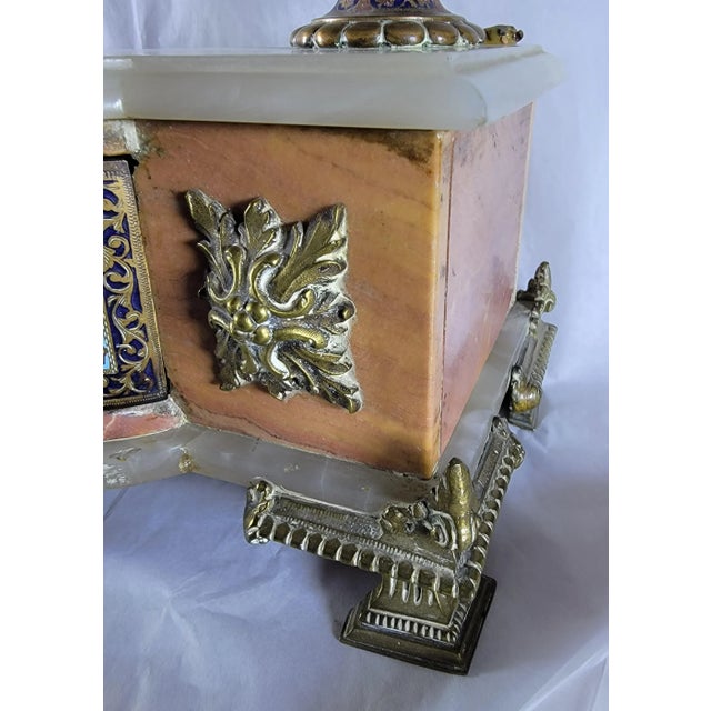 19thc Champlevé French onyx Vanity Mirror with beveled glass. Beautiful color and design.