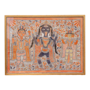 Vintage Framed Indian Madhuban Folk Art
