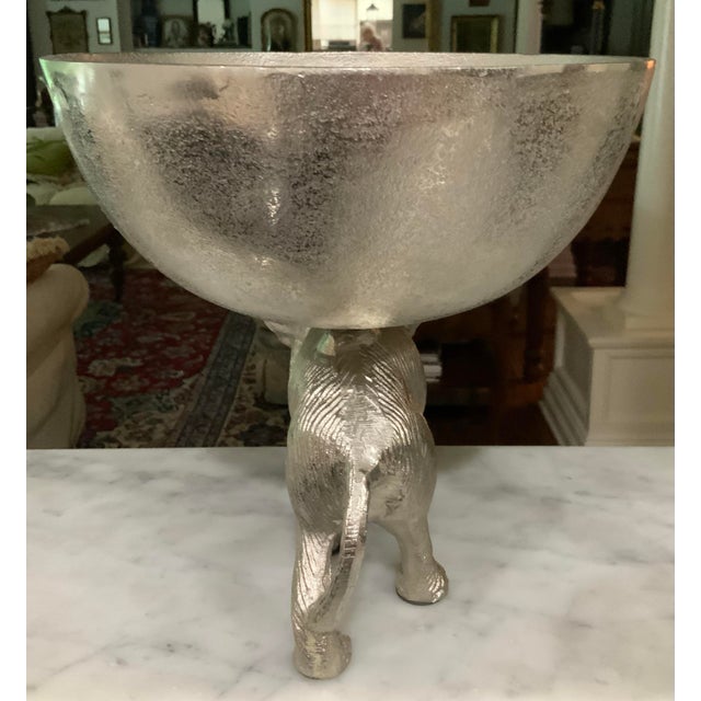 Sculptural Elephant Compote Bowl Centerpiece, Textured Metal. Palm Beach Regency, British Colonial & Grandmillennial Decor. See Pics for Versatility! For Sale In New Orleans - Image 6 of 9