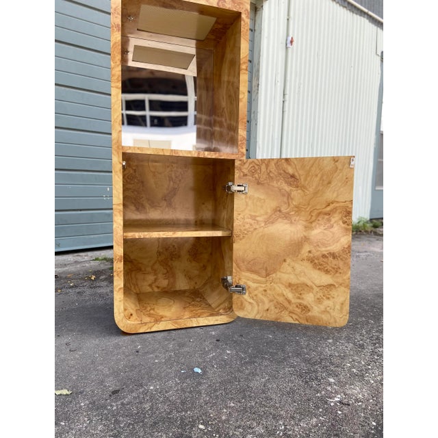 Vintage Burl Laminate Lighted Display Case and Pedestal With Storage For Sale In Tampa - Image 6 of 12