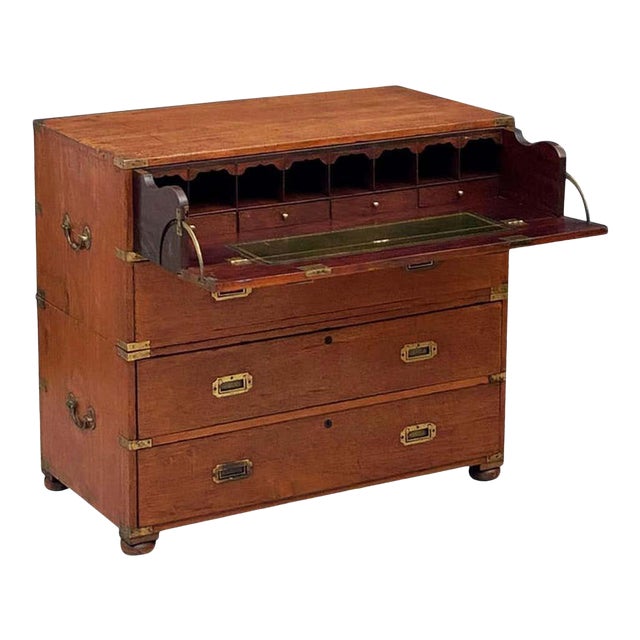 English Officer S Campaign Chest Secretaire Of Teak And Brass Chairish