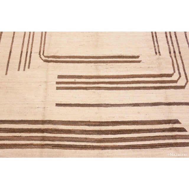 Ivory Cream and Brown Geometric Square Pattern Modern Room Size Rug For Sale In New York - Image 6 of 6