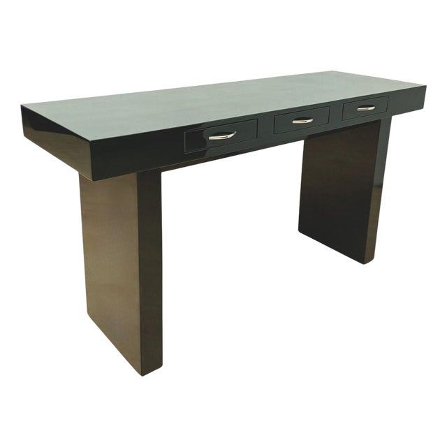 Italian Design Console in Green Lacquer, Walnut & Chrome, Italy, 1970 For Sale