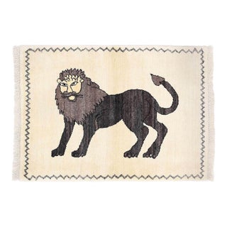 Pasargad DC Handmade Gabbeh Pictorial Lion Accent Rug For Sale