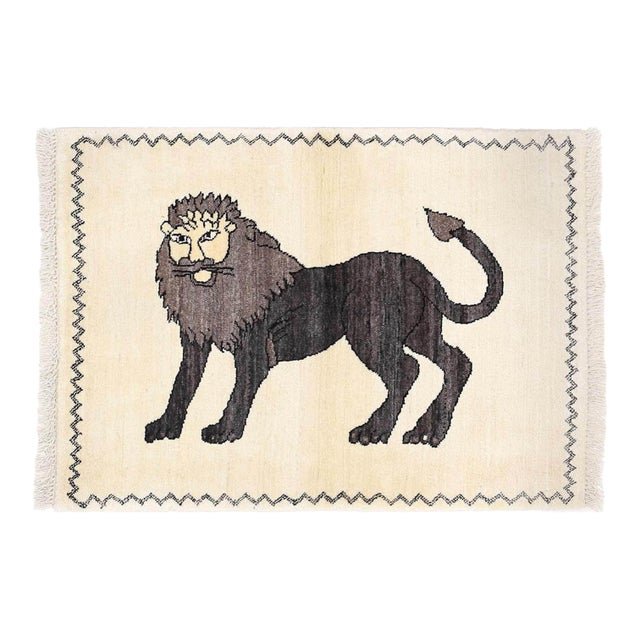 Pasargad DC Handmade Gabbeh Pictorial Lion Accent Rug For Sale