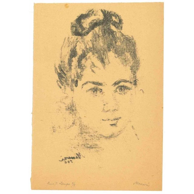 Portrait is an original Lithograph realized by Mino Maccari in 1946. Good condition on a cream-colored paper. Hand-signed...
