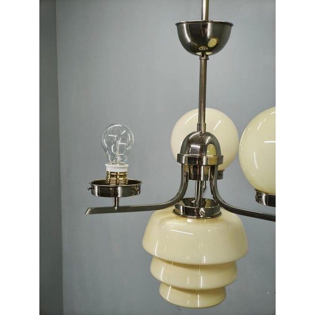 Cream Art Deco Cream Glass and Chrome Chandelier, Czechoslovakia, 1930s For Sale - Image 8 of 12
