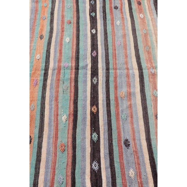 Mid 20th Century Vintage Turkish Kilim in Multi Colors and Geometric Tribal Motifs For Sale - Image 5 of 10