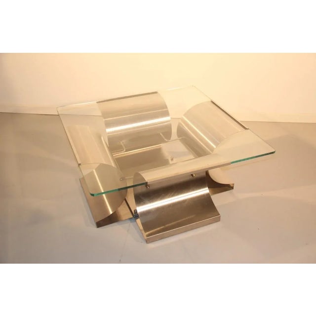 French Steel & Glass Coffee Table by Francois Monnet, 1970, in None conditions. Designed 1970 to 1979