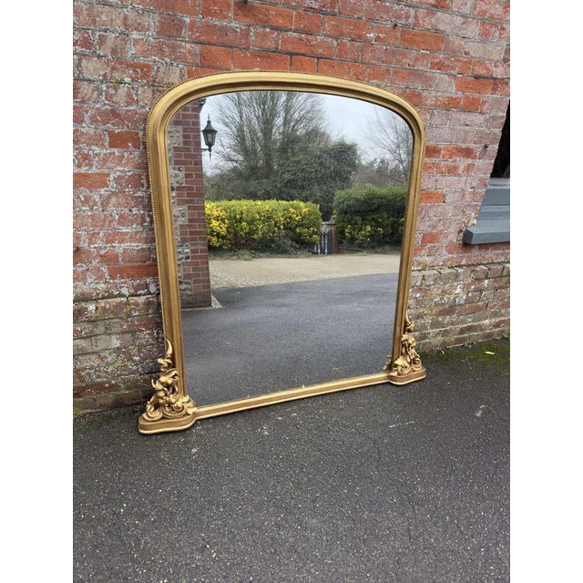 Large Antique English Arched Top Gilt Overmantle Mirror, 1800s For Sale - Image 6 of 7