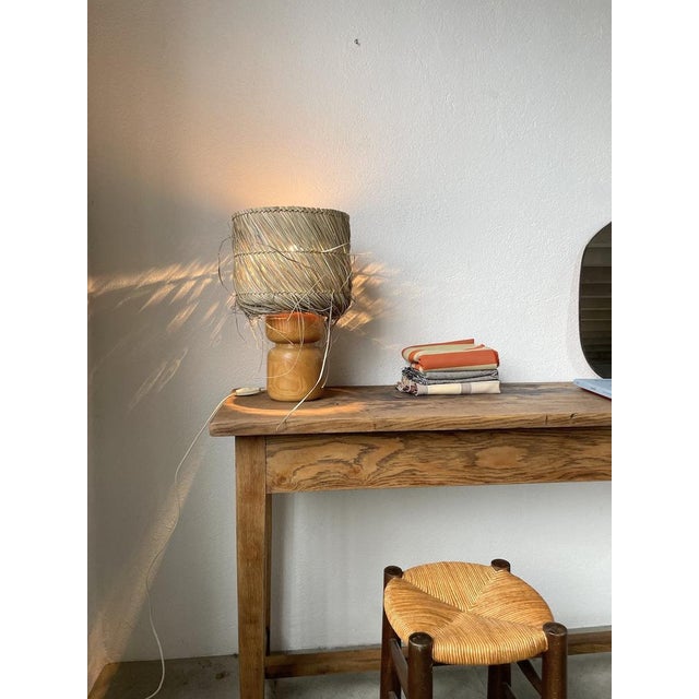 Vintage Wood and Straw Lamp, 1950s For Sale - Image 14 of 18