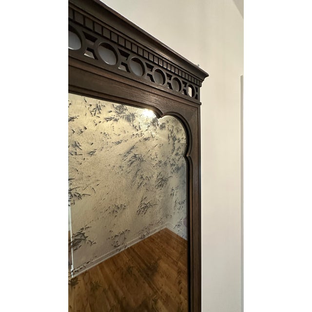 Vintage Antiqued Mirror in Dark Walnut Frame With Moorish Arch Detail For Sale In Chicago - Image 6 of 12