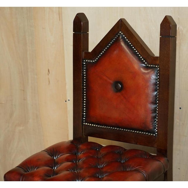 Gothic Brown Leather Chesterfield Kitchen Bar Stools, Set of 3 For Sale - Image 4 of 18