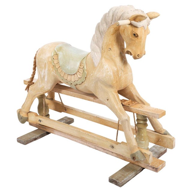 Mid-Century French Blond Polychromed Rocking Horse, 1940s For Sale - Image 13 of 13