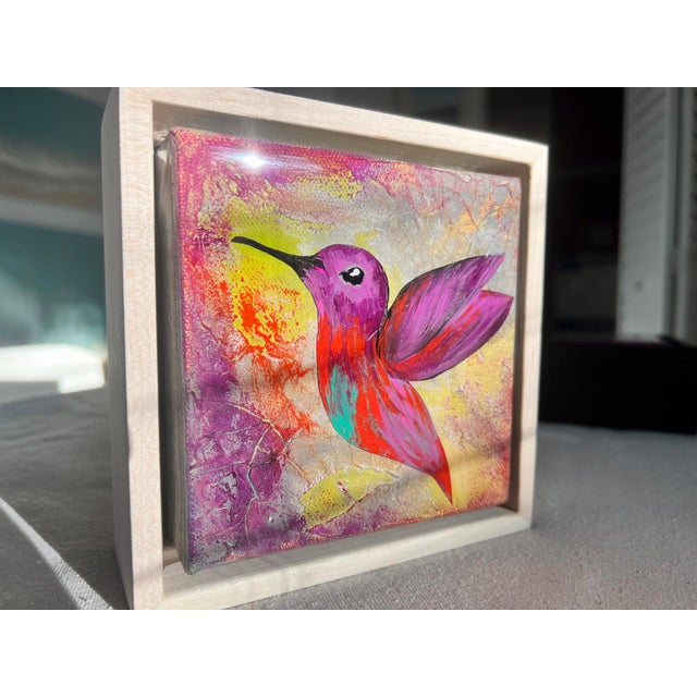Hummingbird #6 by Ana Hefco | Tinted Layered Resin on Stretched Canvas of a colorful hummingbird For Sale - Image 4 of 4