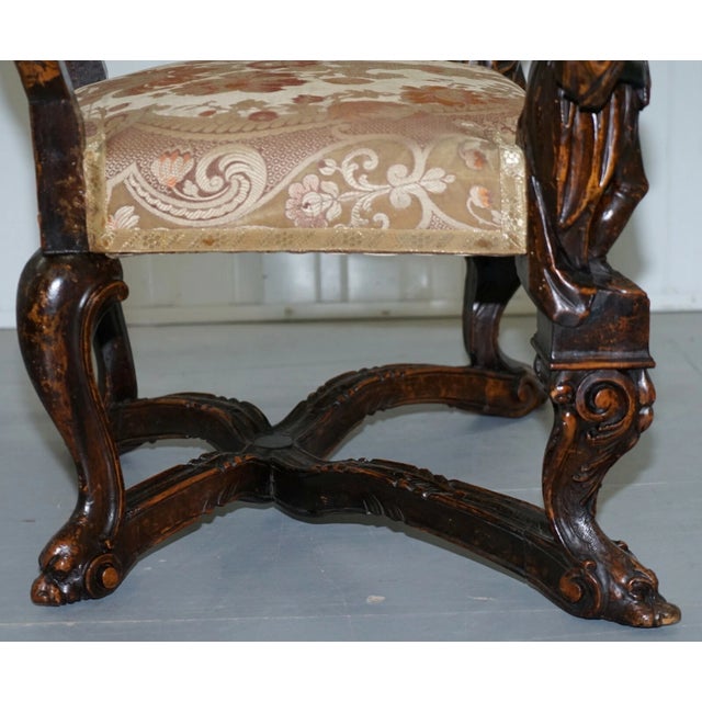 Museum Quality Valentino Panciera Besarel 19th Century Italian Walnut Cherub Carved Armchair – Throne Chair For Sale - Image 10 of 12