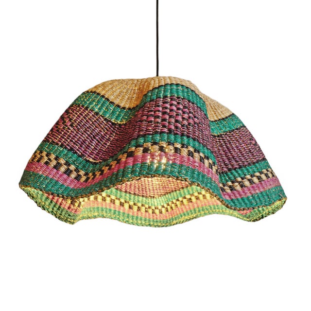 Textile Bolga Wave Basket Light Pendant For Sale - Image 7 of 7