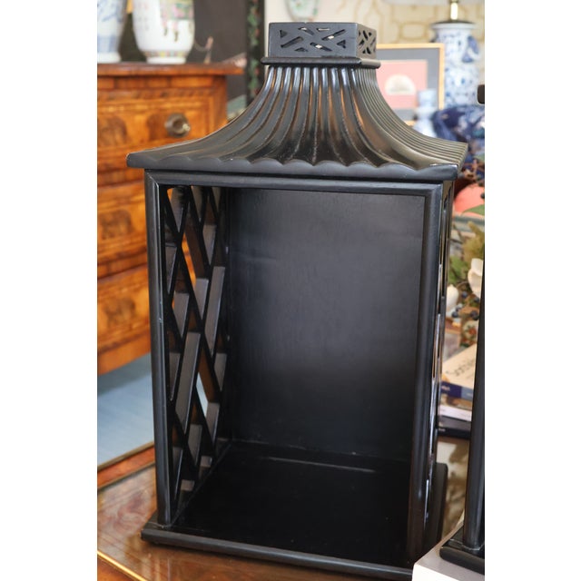 Global Views Global Views Williamsburg Black Chinoiserie Pagoda Wall Shelves / Decorative Sconces — A Pair For Sale - Image 4 of 18