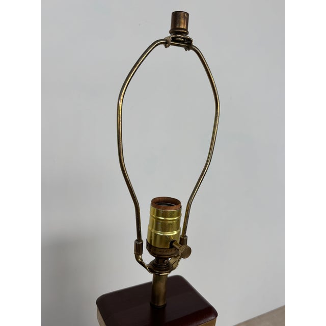 Vintage Pair Asian Archaic Brass Urn Lamps James Mont Style With Linen Shades For Sale - Image 14 of 15