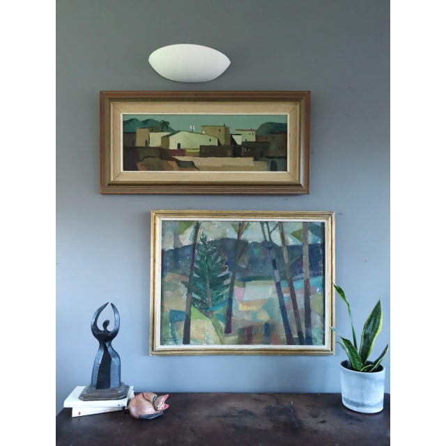 Mid-Century Modern 'Sunlit Village' Vintage Original Landscape Oil Painting by Swedish Artist Eric Cederberg (1897-1984), Framed For Sale - Image 4 of 13
