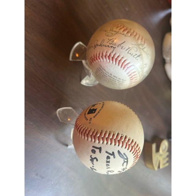 Animal Skin Vintage Pair of 1936 First Hall of Fame Election Baseballs and Stand For Sale - Image 7 of 12