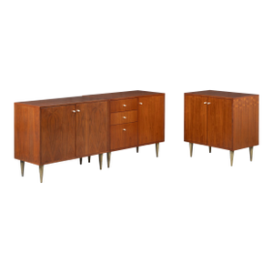 Mid-Century 3-Piece Credenza Cabinet in Walnut in the Style of George Nelson