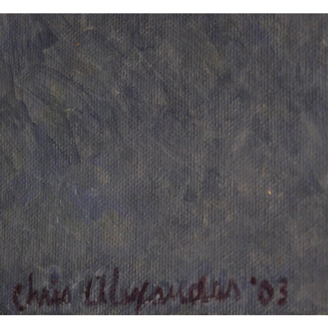 2000 - 2009 Chris Alexander "Two Planets Dancing" Expressionist Yellow and Blue Toned Painting 2003 For Sale - Image 5 of 7