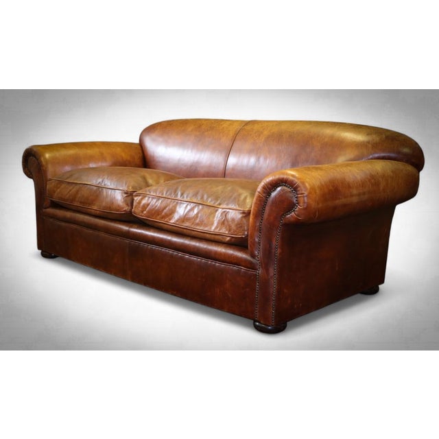Up for grabs here is an absolute stunning large 2 seater george smith club sofa in stunning patinated leather. Pictures do...