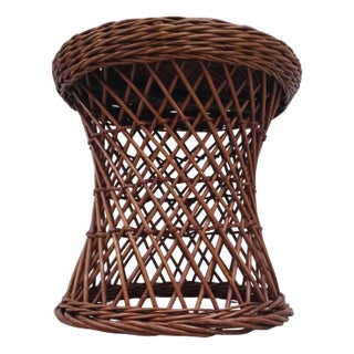 Low Vintage Rattan Stool For Sale