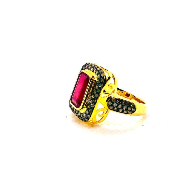 Art Deco Bochic “Capri” Vintage Ruby & Natural Diamonds Ring Set In 18K Gold & Silver For Sale - Image 3 of 10