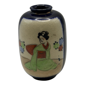 Vintage Japanese Mini Satsuma Vase With Hand-Painted Geisha Scene
