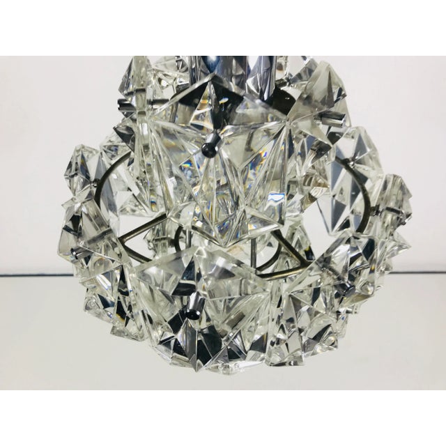 Glass German Chrome-Plated & Crystal Ceiling Lamp from Kinkeldey, 1960s For Sale - Image 7 of 12