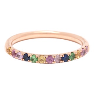 Multi-Color Sapphire Band Ring, 14k Rose Gold, Ring Size 5.75, Stackable For Sale