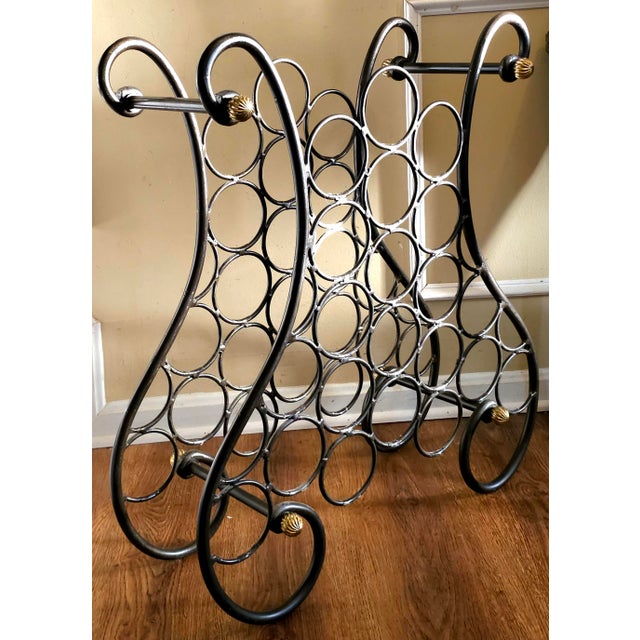 Metal 20th Century French Wrought Iron and Brass Wine Rack For Sale - Image 7 of 8